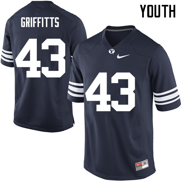 Youth #43 Kyle Griffitts BYU Cougars College Football Jerseys Sale-Navy - Click Image to Close